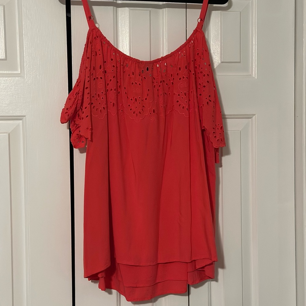 Torrid Coral Red Eyelet Off-Shoulder Top